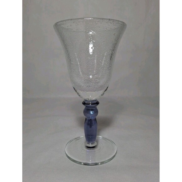 Vintage Pottery Barn Handblown Wine Glass Goblets Bubble Effect Purple Blue Stem - Picture 5 of 10